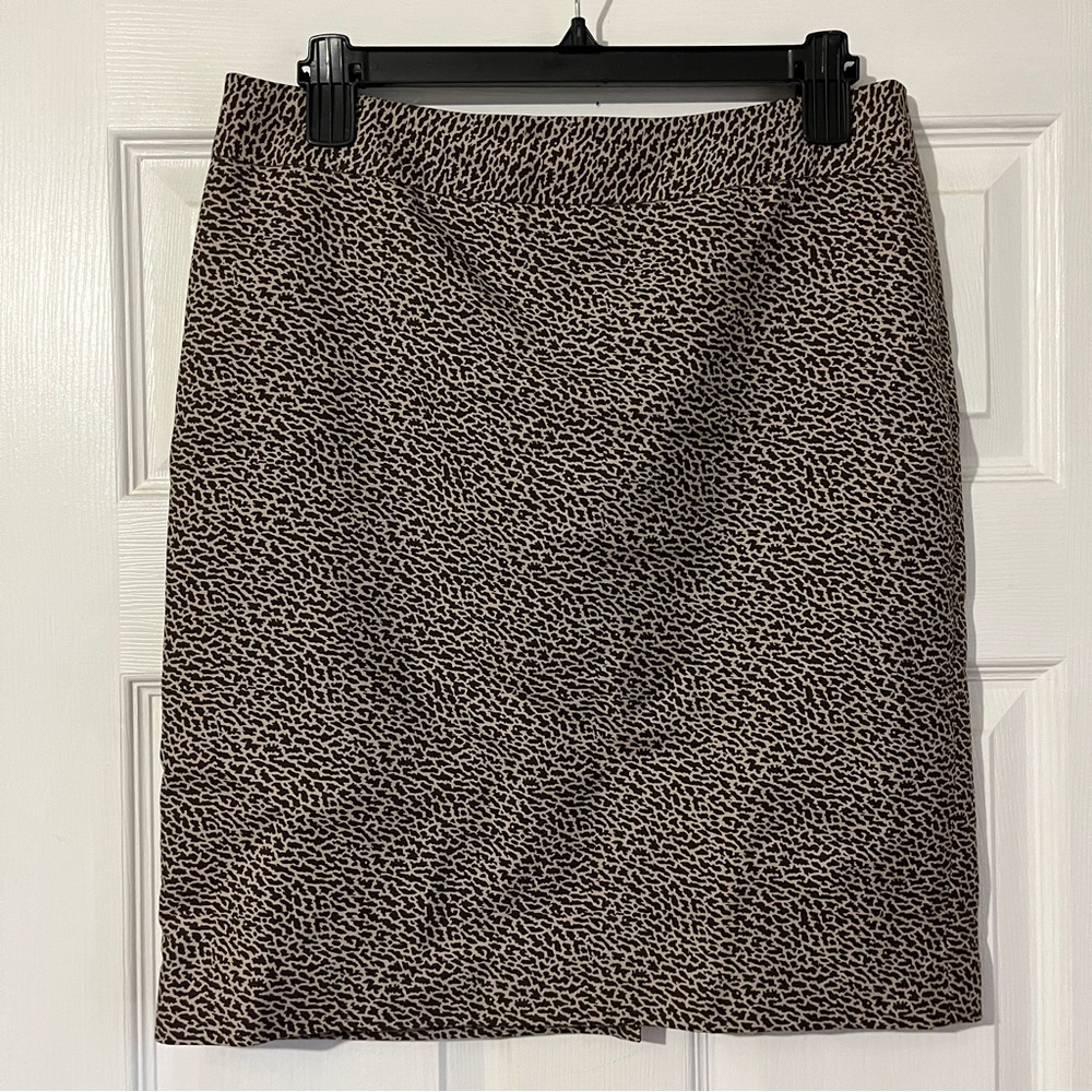 LOFT: Brown and cream silk blend, leopard print pencil skirt